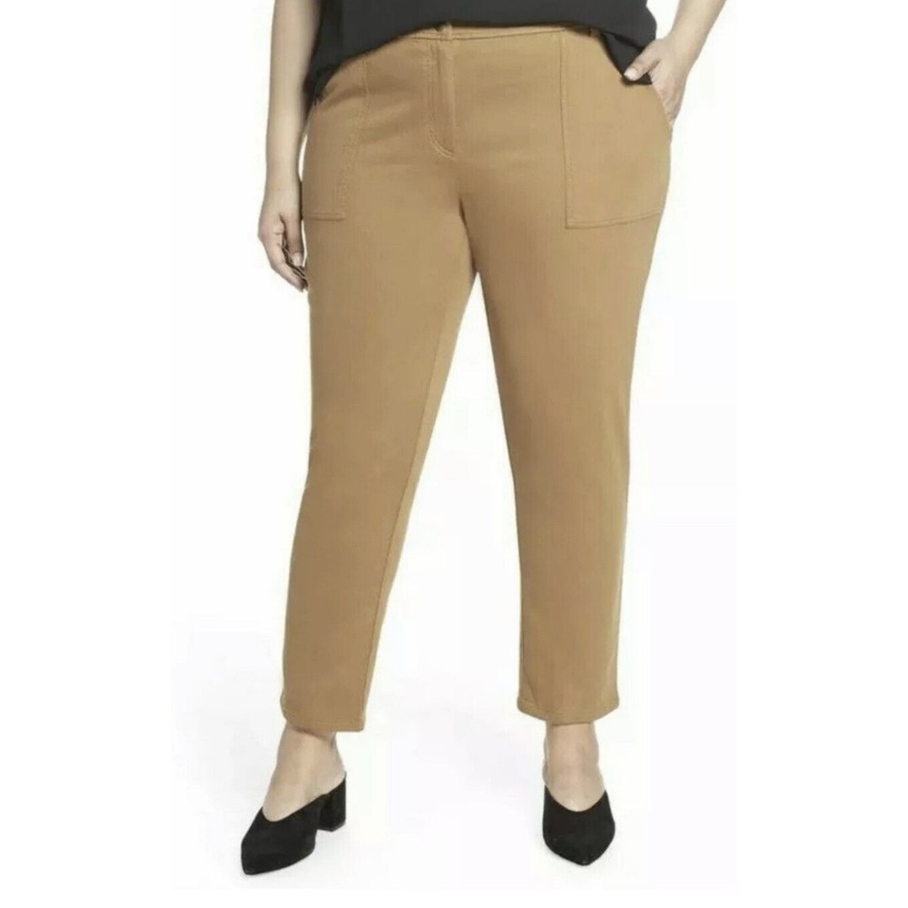 Eileen Fisher Cotton Stretch Slim Pants Dark Clay Tan Size 14 $238.